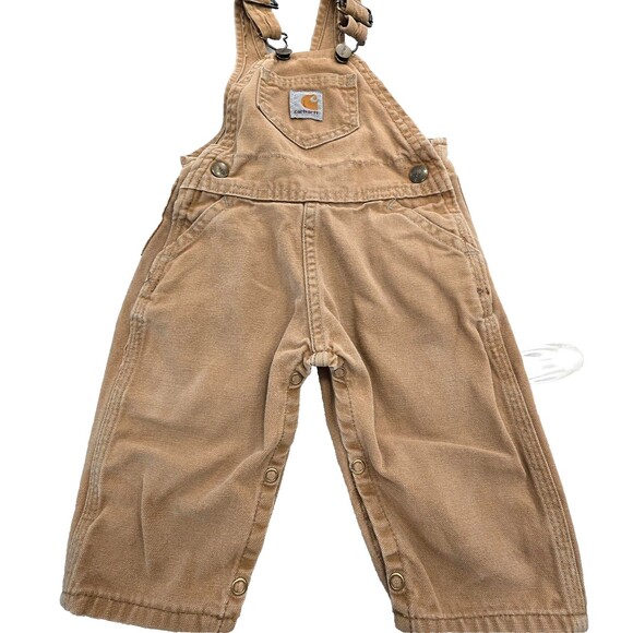Carhartt Bib Overalls Infant Toddler 12 Months Brown Washed Duck Canvas Workwear - Picture 1 of 9